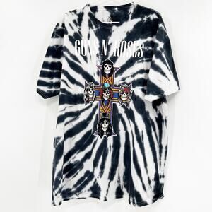 Guns N Roses Unisex Black White Tie Dye Cross Band T Shirt Tee Top Size XXL